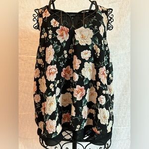 Torrid Women Tank Top 00 Black Floral Sheer Sleeveless